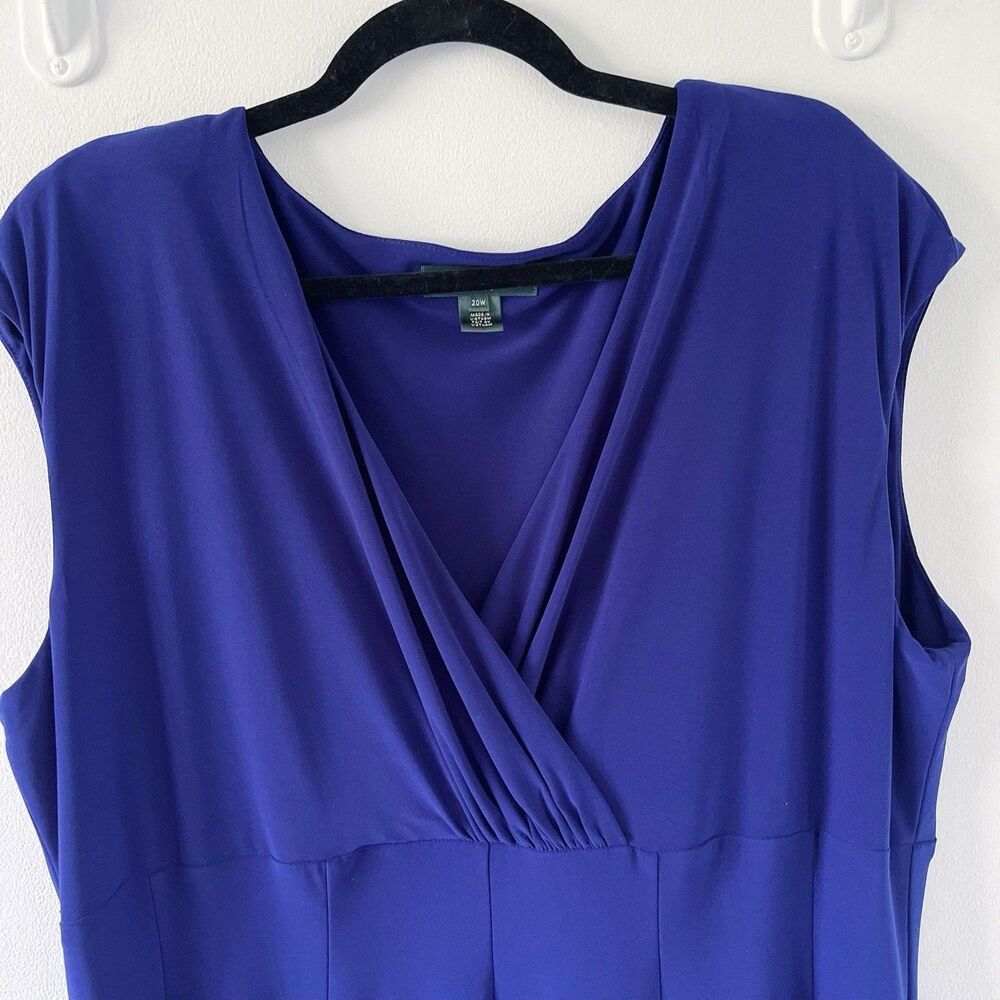 Lauren Ralph Lauren 20W Midnight Blue Empire Aline Stretch Shift Dress V-Neck - Picture 2 of 14